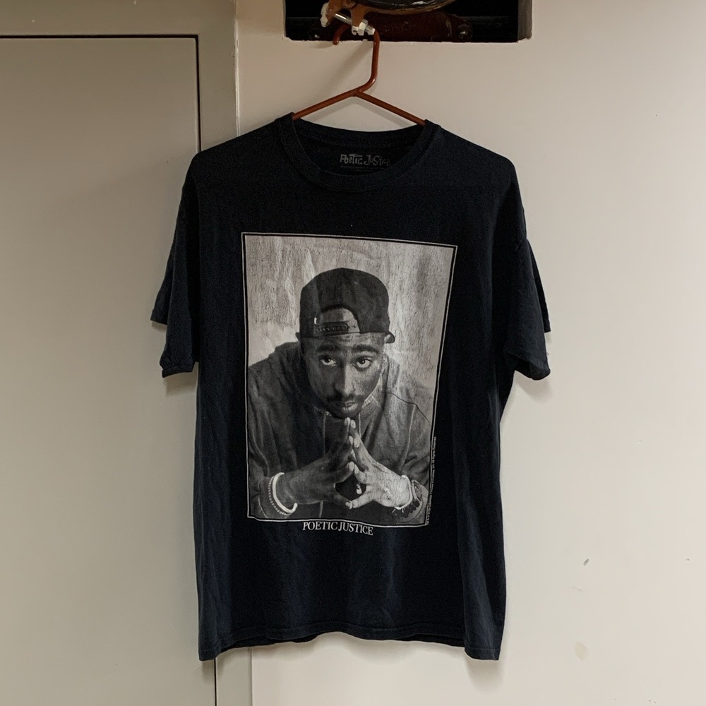Poetic Justice Tupac Shakur Black Graphic Print Cotton Crew Neck Tee Size L